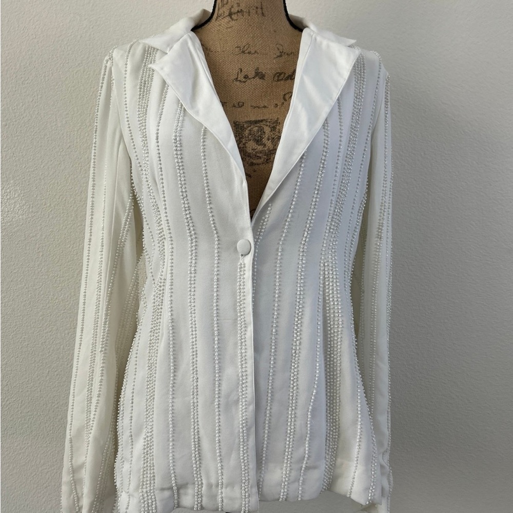 LPA White Ribbed Long Sleeve Button Down Shirt